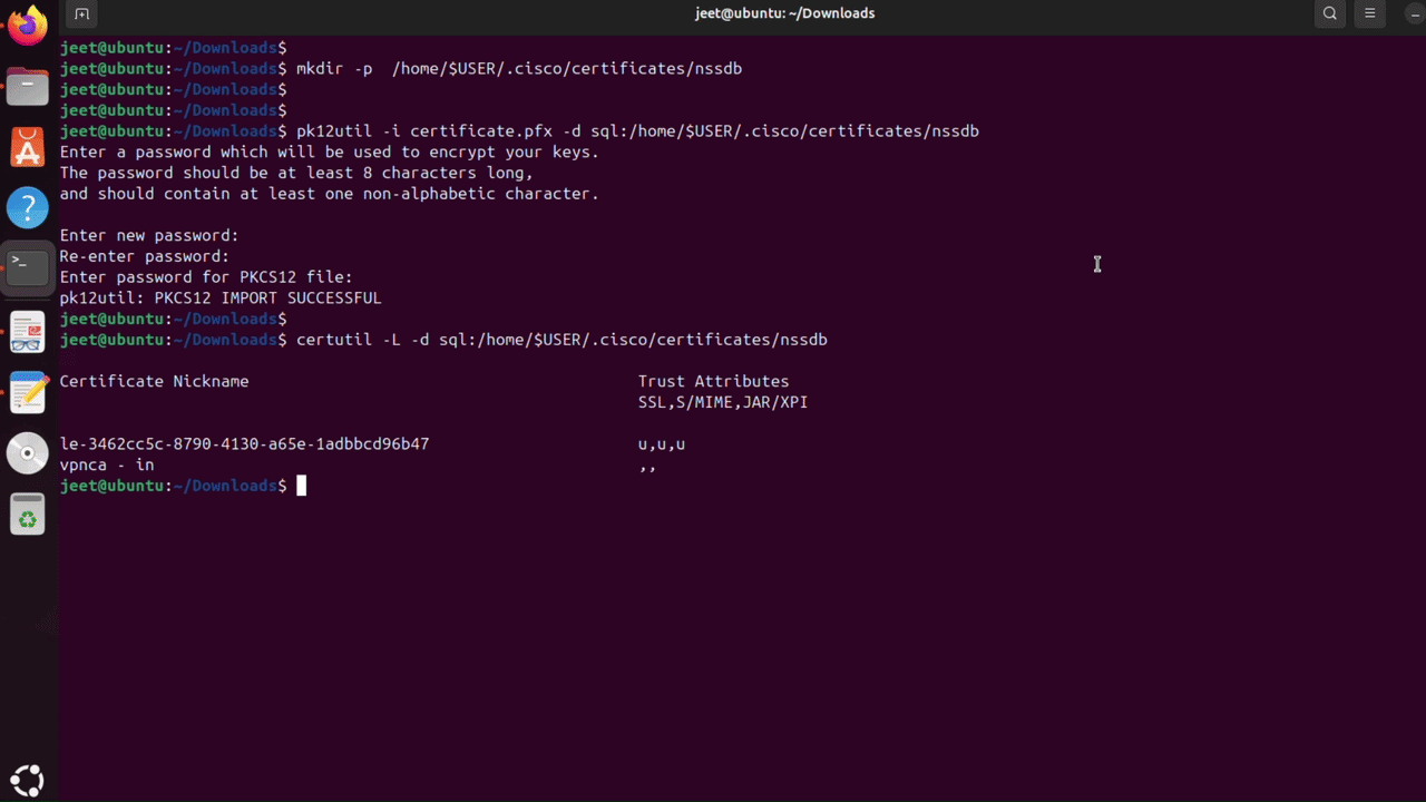 Certificate Installation Screenshot
